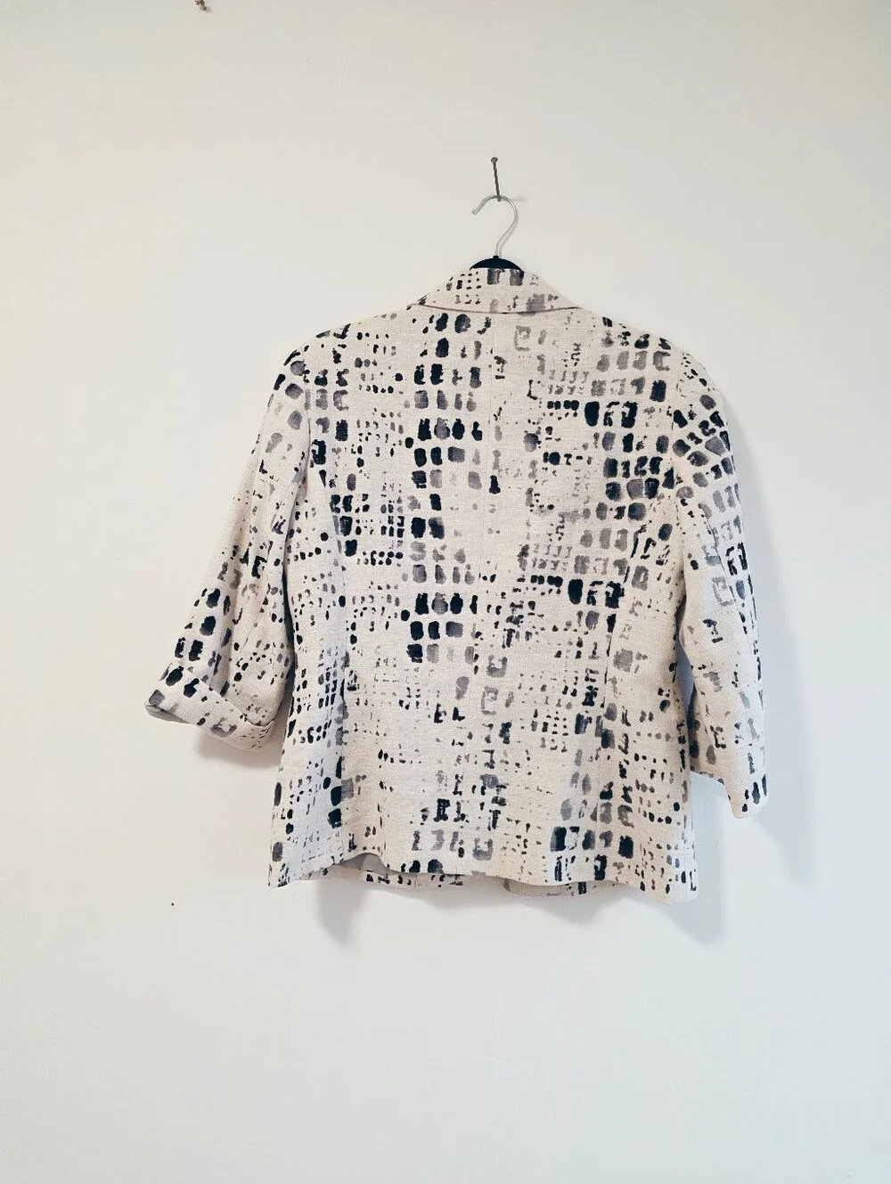 Coldwater Creek Linen Blend Abstract Print Blazer Jacket Size 4-6 Neutral Artsy